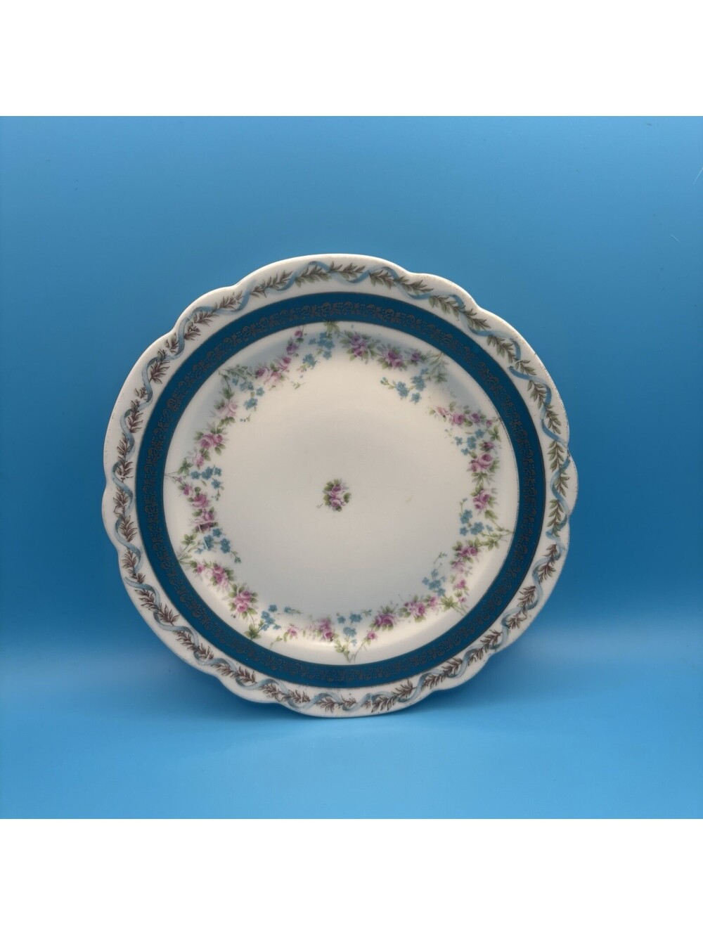 Antique Imperial Crown Austria Porcelain Plate Chica Pattern Blue Gold Floral